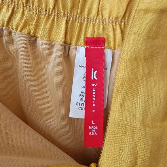 Ic by connie womens pants size L mustard side stripe Linen pockets elastic back - Picture 8 of 9
